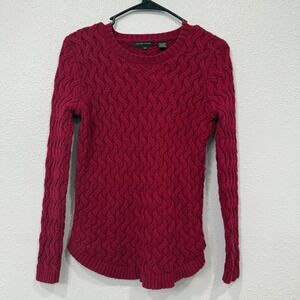 Jeanne Pierre Womens PXS Cable Knit Sweater Berry Red Long Sleeve Crew Neck